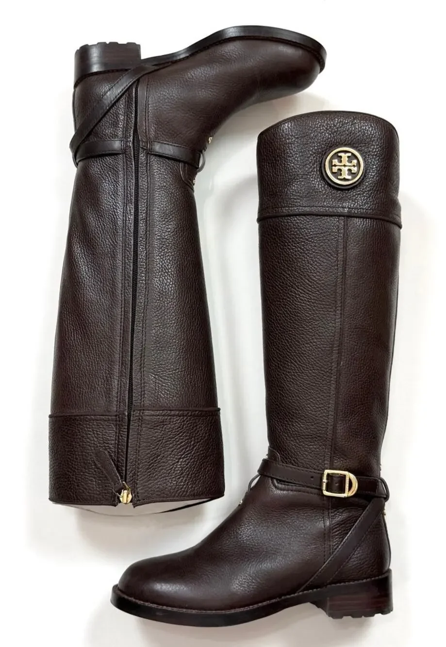 Tory Burch Teresa Riding Boots Tumbled Leather in Coconut Brown